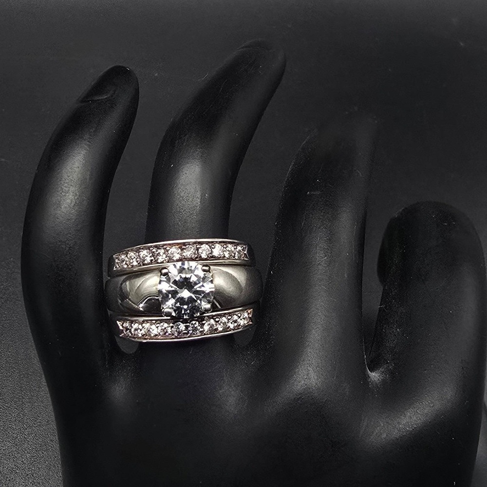 Sterling Silver Diamonique Bridal Set Ring Size 7 925 GSI DQ CZ